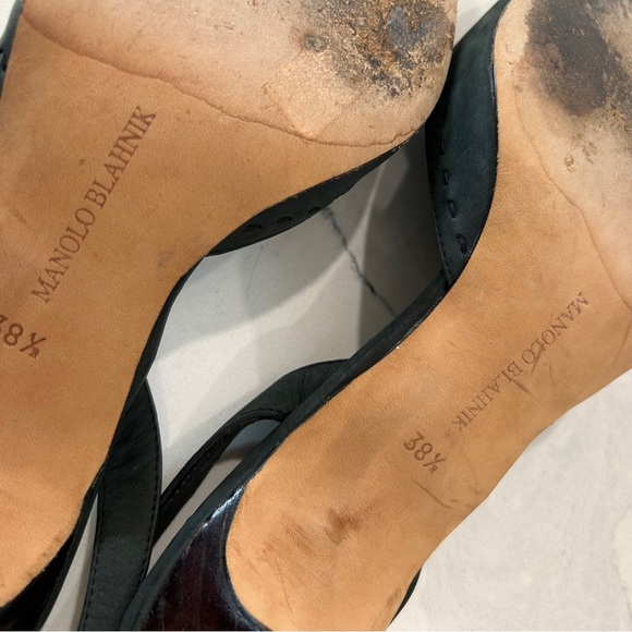 Manolo Blahnik Leather Pointed Toe Slingback Pumps - Picture 10 of 13
